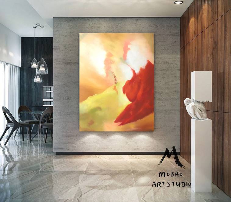 Red Modern Abstract Canvas Artwork 36GWK wall art